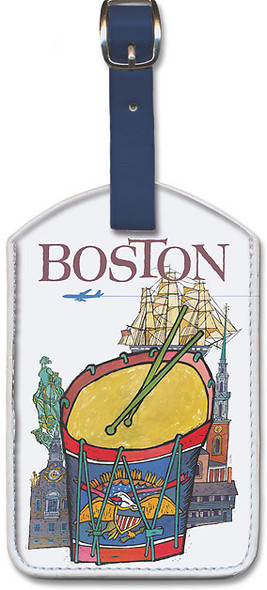 Fly to Boston - Drum with the Great Seal by David Klein - Leatherette Luggage Tag