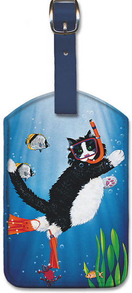 Snorkel Kitty by Peter Powell - Hawaiian Leatherette Luggage Tag