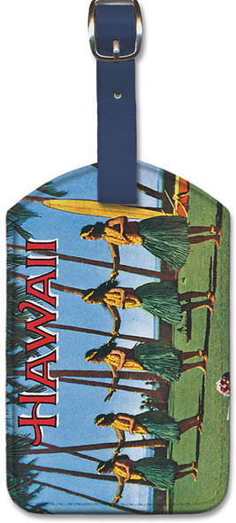 Hula Girls - Vintage Photography - Hawaiian Leatherette Luggage Tag