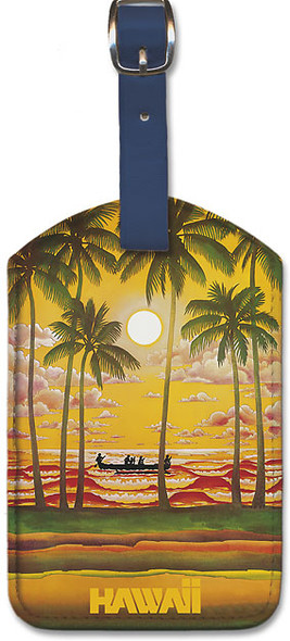 Hawaii Outrigger on Sunset - Fly Hawaiian Air - Hawaiian Airlines - Vintage Airline Travel - Leatherette Luggage Tag