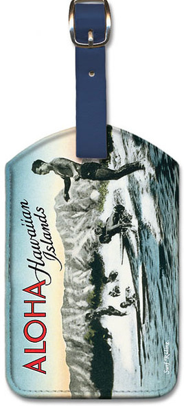 Surf Riders by Frank S. Warren - Hawaiian Leatherette Luggage Tag