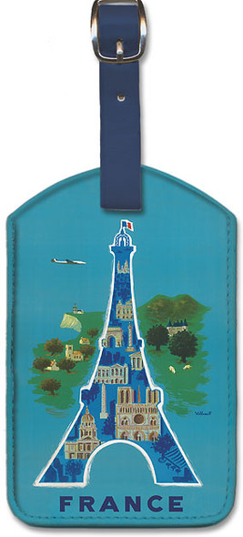 Eiffel Tower, Paris by Bernard Villemot - Leatherette Luggage Tag