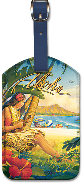Greetings from Waikiki by Kerne Erickson - Hawaiian Leatherette Luggage Tag
