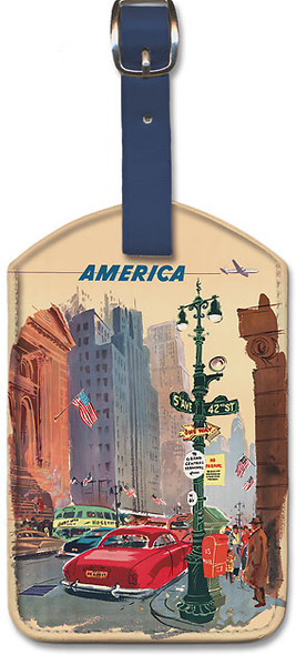 New York City - 5th Avenue and 42nd Street - Fly BCPA to America - British Commonwealth Pacific Airline by Keith Howland - Leatherette Luggage Tag