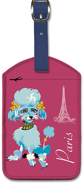 Paris - Blue Poodle and Eiffel Tower by Harry Rogers - Leatherette Luggage Tag