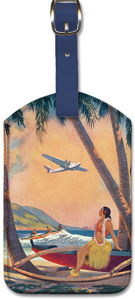 Hawaiian Fantasy, Hula Girl and Outrigger by Frederick Heckman - Leatherette Luggage Tag