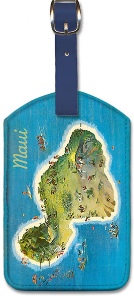 The Island of Maui Hawaii - Pictorial Map by Ray Lanterman - Leatherette Luggage Tag