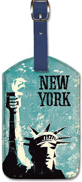 New York - Statue of Liberty - Vintage Travel - Leatherette Luggage Tag
