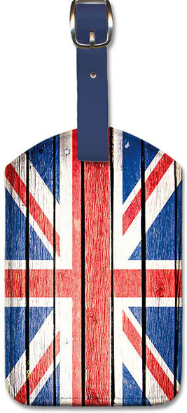 UK Flag on Wood - Leatherette Luggage Tag