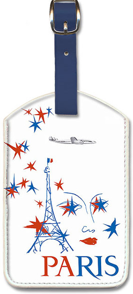 Paris - Eiffel Tower & Stars by Raymond Gid - Leatherette Luggage Tag