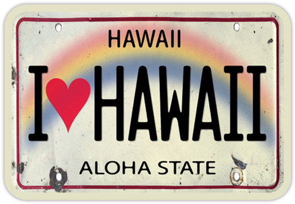 I Love Hawaii License Plate - Hawaiian Art Sticker I Love Hawaii License Plate - Hawaiian Art Sticker