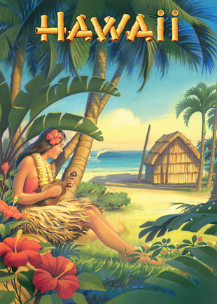 Hawaii - Hula Dancer with Ukulele by Kerne Erickson - Hawaiian Magnet