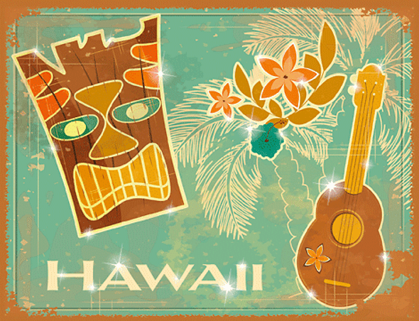 Vintage Tiki & Ukulele - Hawaiian 'Alohi Glitter Magnet Vintage Tiki & Ukulele - Hawaiian 'Alohi Glitter Magnet