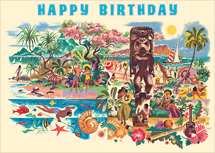 Hawaiian Birthday Celebration by Joseph Feher - Hawaiian Happy Birthday Greeting Card