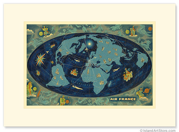 Aviation World Map Planisphere - Premium Vintage Collectible Greeting Card Aviation World Map Planisphere - Premium Vintage Collectible Greeting Card