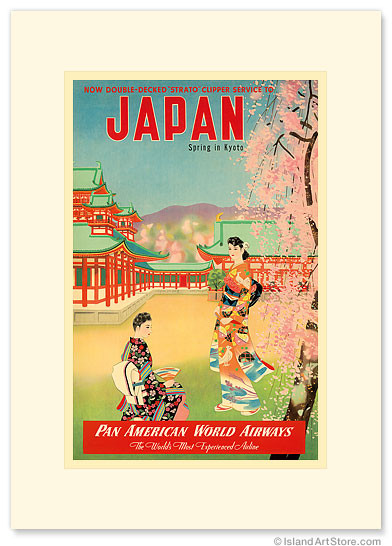 Pan Am Japan, Spring in Kyoto - Geishas - Vintage Airline Travel Poster - Premium Vintage Collectible Greeting Card