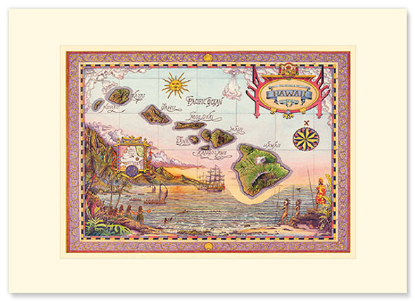 Map of Old Hawaii - Premium Vintage Collectible Greeting Card Map of Old Hawaii - Premium Vintage Collectible Greeting Card