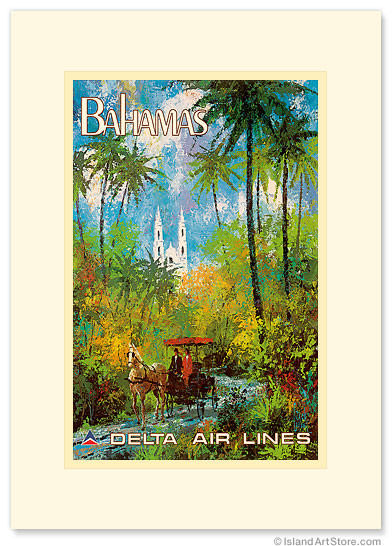 Delta Bahamas - Palms and a Horse Drawn Carriage by Jack Laycox - Premium Vintage Collectible Greeting Card