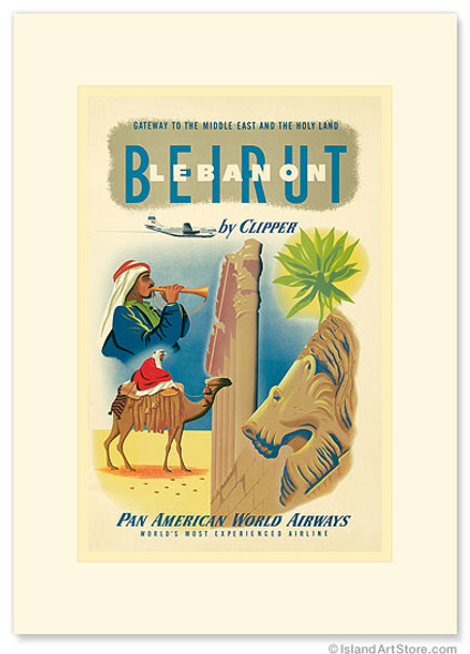 Pan American: Beirut - Lebanon by Clipper - Premium Vintage Collectible Greeting Card Pan American: Beirut - Lebanon by Clipper - Premium Vintage Collectible Greeting Card