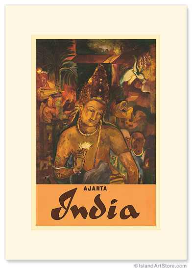 Ajanta, India - Vintage Travel Poster - Premium Vintage Collectible Greeting Card