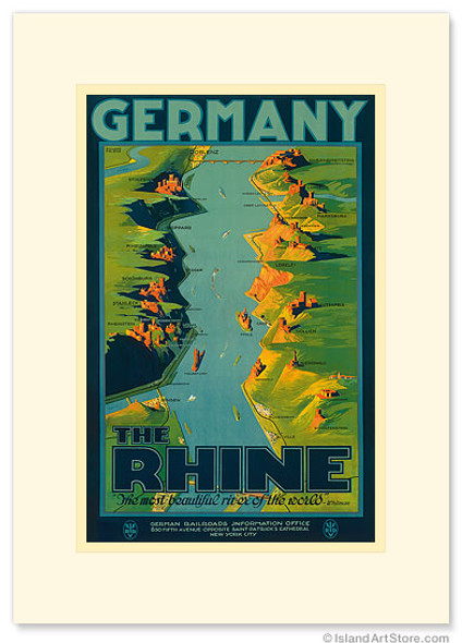 The Rhine, Germany - German Railroads Poster - Premium Vintage Collectible Greeting Card The Rhine, Germany - German Railroads Poster - Premium Vintage Collectible Greeting Card