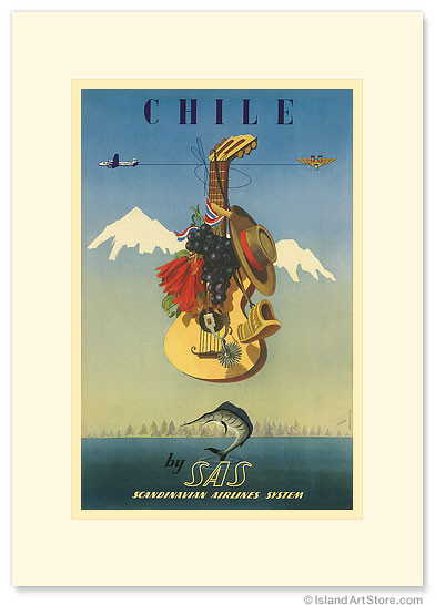 Scandinavian Airlines Chile, Gaucho Guitar by Giuseppe De Ambrogio - Premium Vintage Collectible Greeting Card