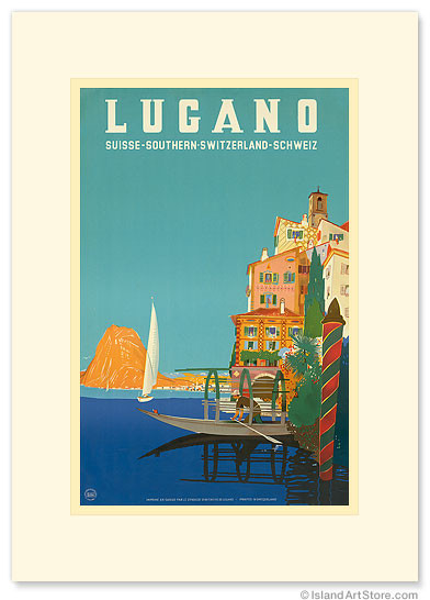 Swiss Italian Resort, Lugano, Switzerland by Leopoldo Metlicovitz - Premium Vintage Collectible Greeting Card