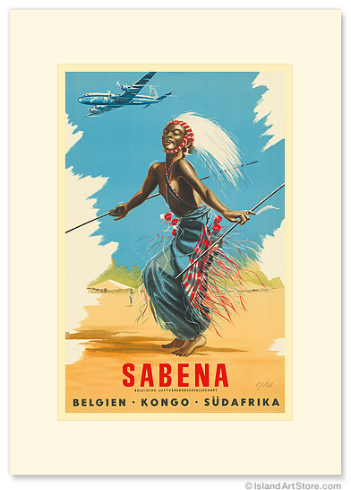 Sabena Airlines, Belgium - Congo - S.Africa by Vintage Airline Travel Poster - Premium Vintage Collectible Greeting Card