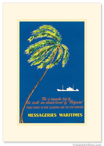 Messageries Maritimes - Palm & Ship - Premium Vintage Collectible Greeting Card Messageries Maritimes - Palm & Ship - Premium Vintage Collectible Greeting Card