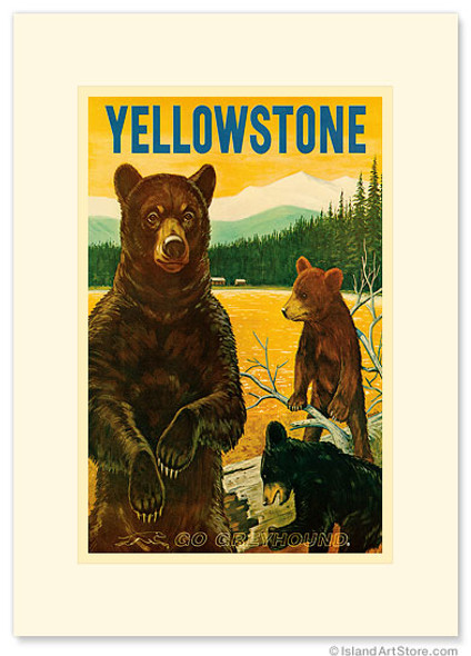 Yellowstone Go Greyhound - Bears at the Park - Premium Vintage Collectible Greeting Card Yellowstone Go Greyhound - Bears at the Park - Premium Vintage Collectible Greeting Card