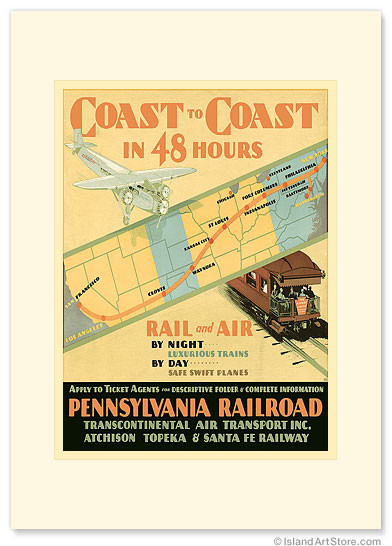 Pennsylvania Railroad: Coast to Coast in 48 Hours - Vintage Railroad Travel Poster - Premium Vintage Collectible Greeting Card