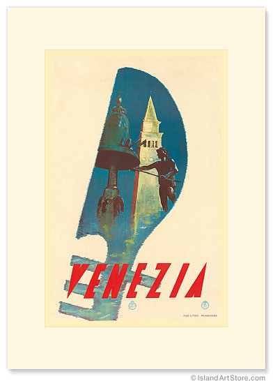 Venezia - Venice Gondolier, Italy - Vintage Travel Poster - Premium Vintage Collectible Greeting Card