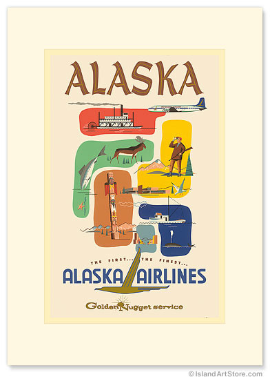 Alaska Airlines: Alaska - Golden Nugget Service - Vintage Airline Travel Poster - Premium Vintage Collectible Greeting Card