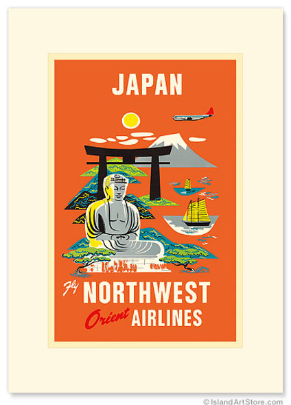Fly Northwest Orient Airlines:  Japan - Premium Vintage Collectible Greeting Card Fly Northwest Orient Airlines:  Japan - Premium Vintage Collectible Greeting Card
