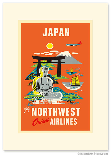 Fly Northwest Orient Airlines:  Japan - Vintage Airline Travel Poster - Premium Vintage Collectible Greeting Card