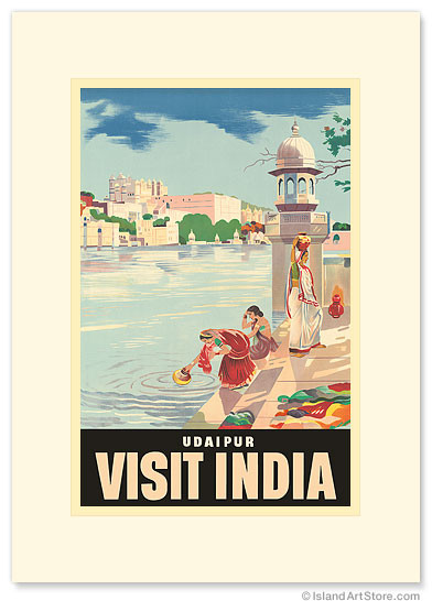 Lake Udaipur: Visit India - Vintage Travel Poster - Premium Vintage Collectible Greeting Card