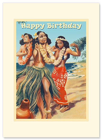 Hawaii - Hula Dancers - Premium Vintage Collectible - Happy Birthday Card Hawaii - Hula Dancers - Premium Vintage Collectible - Happy Birthday Card