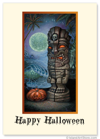 The Great Tiki Head by Brad Parker - Hawaiian Halloween Greeting Card
