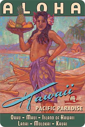 Retro Vintage style travel poster or sticker Tropical island paradise
