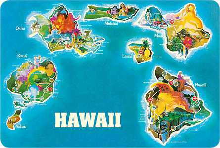 Hawaii Islands Route Map - Hawaiian Air Lines - Vintage Pictorial