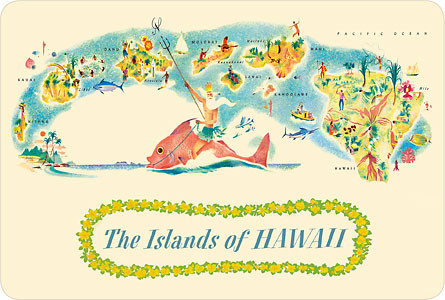The Islands of Hawaii - Pictorial Map - Vintage Pictorial Map - Hawaiian Vintage Postcard