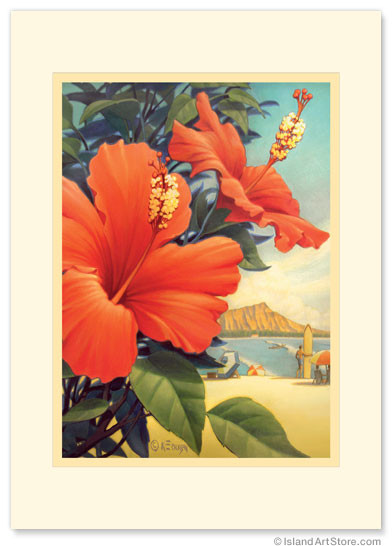 Hibiscus Beach Day by Kerne Erickson - Premium Vintage Collectible - Happy Birthday Card