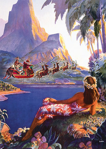 Santa Flies to South Seas - Holiday Greeting Card