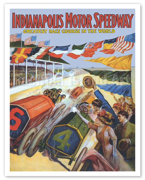 Indianapolis Motor Speedway - Greatest Race Course in the World - c. 1909 - Vintage Car Racing Poster