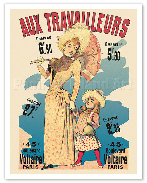 Aux Travailleurs Parisian Clothing Store for Women and Children - c. 1890 - Poster by Alfred Choubrac