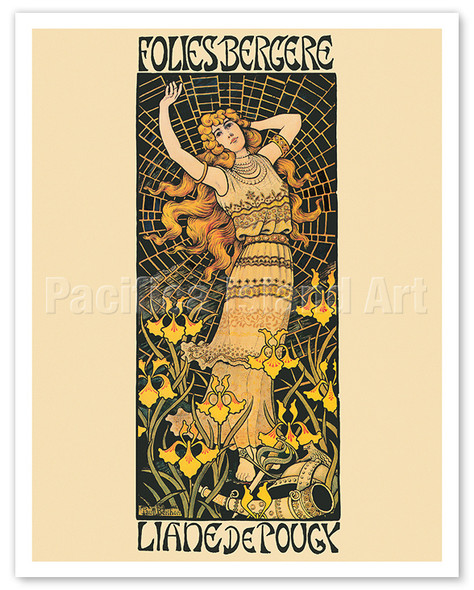 Folies-Bergère Paris - with Leading Star and Dancer Liane de Pougy - c. 1896 - Poster by Paul Berthon