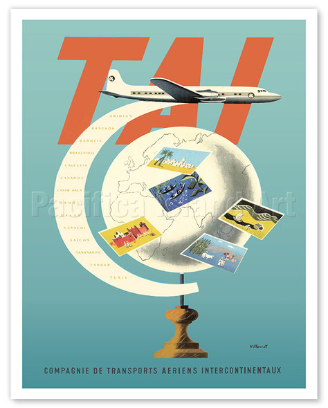 TAI Airline (Transports Aériens Intercontinenteaux) - c. 1953 - Poster by Bernard Villemot