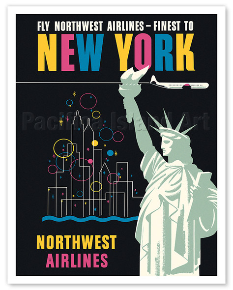 Fly Northwest Airlines - Finest to New York - c. 1950