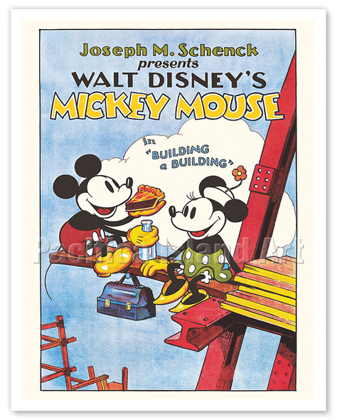 Mickey Mouse in Building a Building - with Minnie Mouse - c. 1933 - Vintage Film Movie Poster