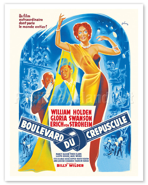 Sunset Boulevard (Boulevard du Crépuscule) - Starring Gloria Swanson - c. 1950 - Poster by Boris Grinsson